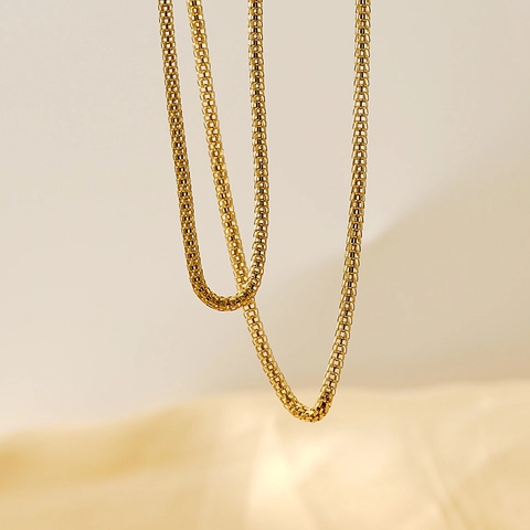 Collana A Catena A Maglia Tonda Placcata Oro 18K Acciaio Inossidabile Minimalista Versatile Lucido Regolabile
