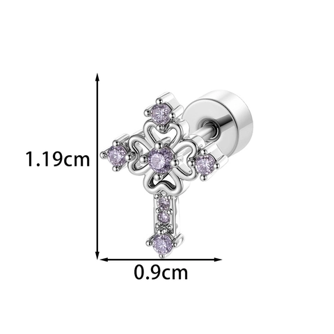 Orecchino A Bottone Per Cartilagine A Croce Acciaio Al Titanio Rame Zirconia Cubica Micro Pavé Chiusura A Vite Disco Piatto Gioielli Per Piercing