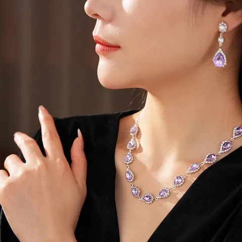 Collier Et Boucles D'oreilles En Strass Goutte D'eau Style Palais Vintage Base En Cuivre Bijoux Élégants Pour Femmes