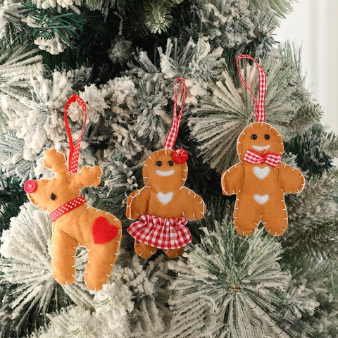 Ornamenti Di Natale Omino Di Pan Di Zenzero Renna Feltro Tessuto Appeso Decorazione Albero Stile Artigianale Decorazione