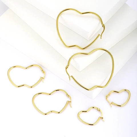 Pendientes De Aro De Corazón Acero Inoxidable Chapado En Oro De 18K Exagerado Grande Pulido Minimalista Joyería Para Mujeres