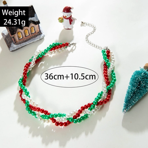 Christmas Braided Imitation Artificial Pearl Necklace For Women Red Green White Multi Strand Twisted Bead Jewelry For Holiday Party