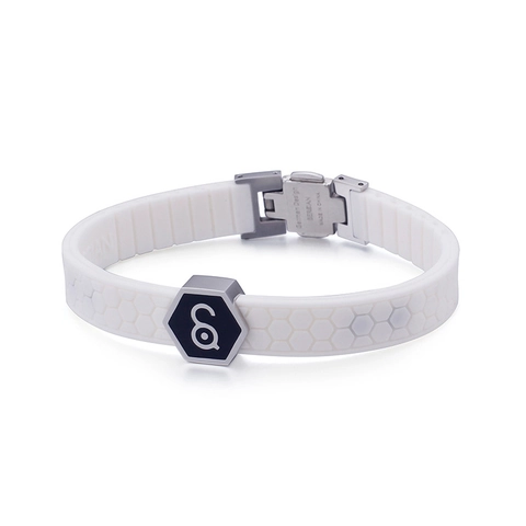 Bracciale Magnetico Pietra Di Germanio Silicone Acciaio Inossidabile 316L Trama Nido D'ape Esagonale Sportivo Regolabile Uomini