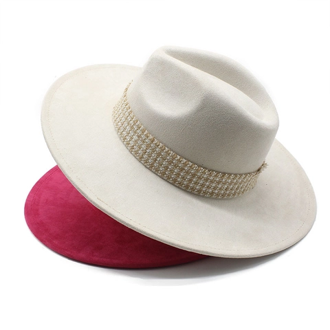 French Vintage Style Wide Brim Fedora Hat For Women Polyester Suede Texture Jazz Hat With Woven Band Elegant British Style Woolen Felt Hat