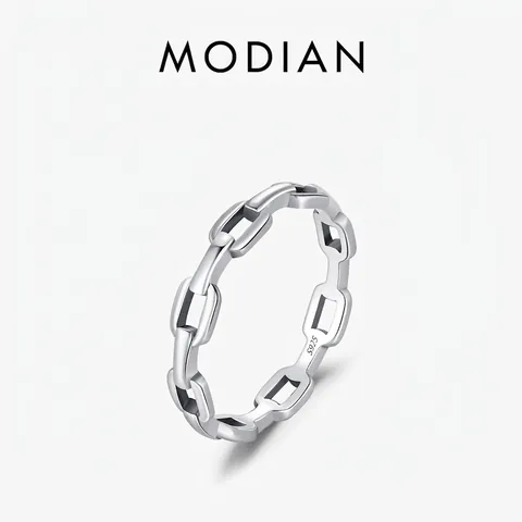 925 Sterling Silver Ring Chain Link Geometric Vintage Minimalist Jewelry Gift For Women