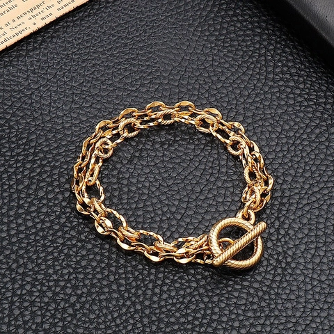 Double Layer Chain Bracelet 316L Stainless Steel OT Toggle Clasp Hip Hop Simple Jewelry For Men