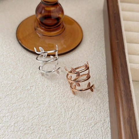 925 Sterling Silber Blatt Zweig Ring Dreilagig Spirale Verstellbar Offen Natur Schmuck Für Frauen