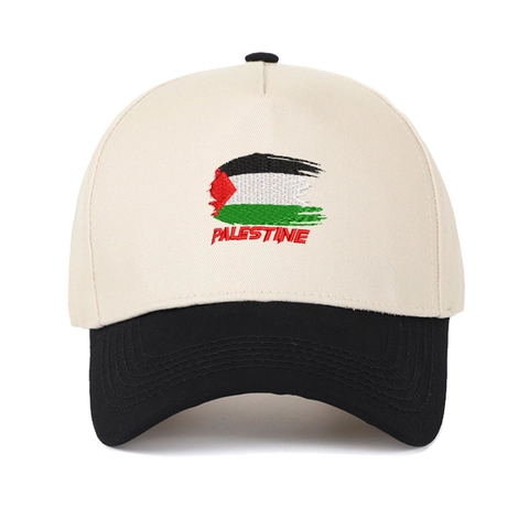 Berretto da Baseball Ricamato con Bandiera della Palestina e Lettere Cotone Colore a Contrasto Cinque Pannelli Cappello Trucker Regolabile Retrò Unisex