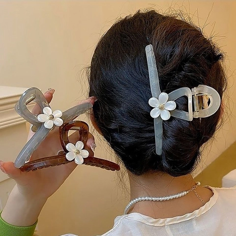 Molletta Per Capelli A Fiore Elegante Acetato Resina Perla Artificial Floreale Pinza A Squalo Accessorio Per Capelli Da Donna