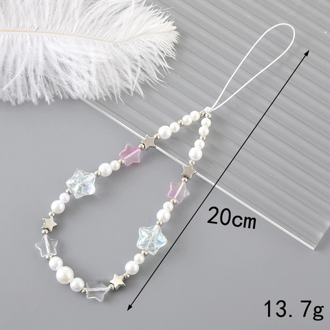 Handmade Beaded Phone Charm For Women Sweet Bow Star Heart Bear Artificial Pearl Acrylic Mobile Phone Strap Bag Keychain Accessory
