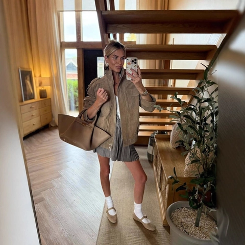 Damesjas Van Imitatiesuede Opstaande Kraag Epauletten Losse Casual Retro Streetwear Werkkleding Jas Met Lange Mouwen