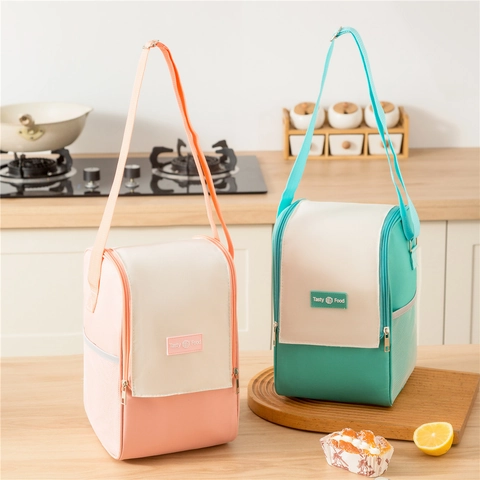 Borsa Pranzo Isolata Tessuto Oxford Foglio Alluminio Doppia Cerniera Tracolla Regolabile Portatile Picnic Viaggio Ufficio Scuola