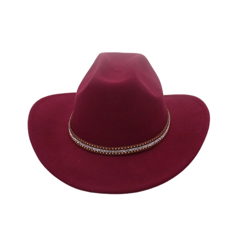Chapeau De Cow-Boy Western Feutre Mélange De Coton Strass Rivet Bande Décorative Large Bord Rétro Ethnique Jazz Hommes Femmes
