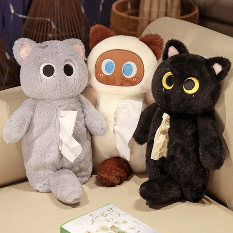 Cute Plush Cat Tissue Box Cover And Pencil Case Animal Storage Bag Soft Decorative Crafts For Home Car Office
