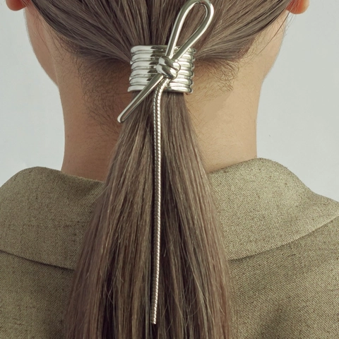 Metal Ponytail Cuff Hair Clip Alloy Knot Design With Long Snake Chain Tassel Minimalist High-End Hair Accessory For Women