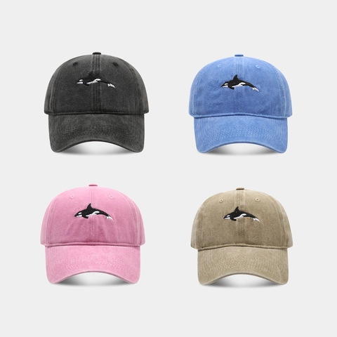 Gorra De Béisbol De Algodón Lavado Bordado De Orca Retro Gorra Dad Hat Ajustable Hombre Mujer
