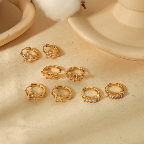 Huggie Hoop Oorbellen 18K Verguld Roestvrij Staal Zirkoon Bloem Ster Geometrisch Mode Sieraden Voor Dames