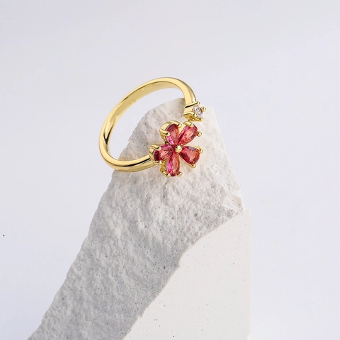 Bloemen Open Ring Koper 18K Verguld Met Zirconia Florale Verstelbare Sieraden Voor Dames Elegante Zoete Stijl