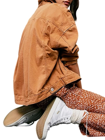 Dames Katoenen Denim Jas Losse Pasvorm Verlaagde Schouders Distressed Zoom Vintage Casual Lange Mouwen Jean
