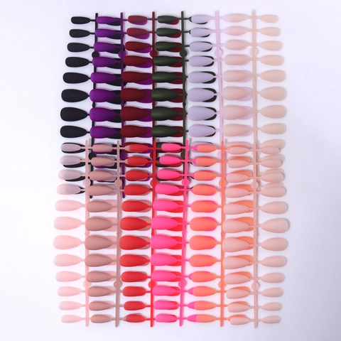 Matte Almond Press On Nails Frosted Artificial False Nail Tips Women Daily Simple Solid Color Long Water Drop Plastic