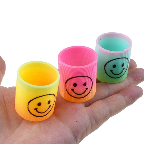 Mini Rainbow Spring Coil Toy Plastic Colorful Gradient Smile Face Fidget Stress Relief For Kids Party Favors Novelty