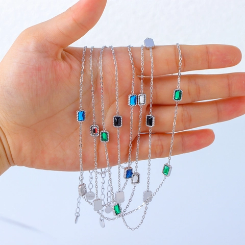 Collar con Colgante de Circonia Rectangular de Acero Inoxidable Minimalista para Mujer Elegante Joyería de Moda Geométrica
