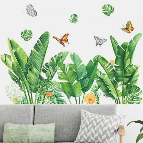 Tropische Monstera Bladeren Muurstickers PVC Zelfklevend Bananenblad Vlinder Bloemen Decoratie Voor Slaapkamer Woonkamer