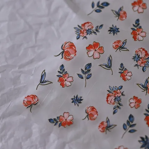 Embossed Nail Art Stickers Floral Kapok Ink Style Self Adhesive DIY Manicure Decals