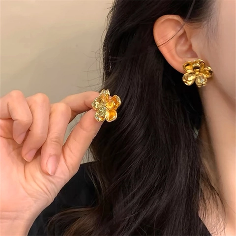 Flower Stud Earrings Alloy With 925 Sterling Silver Earring Post French Vintage Minimalist Elegant Jewelry For Women