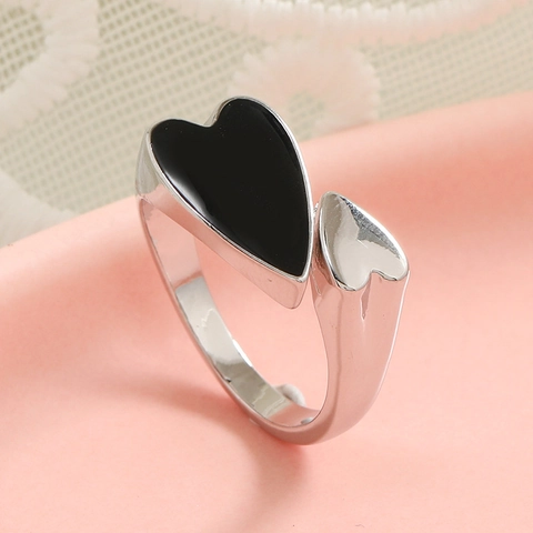 Anillo Abierto Ajustable De Esmalte Con Doble Corazón De Aleación De Zinc Joyería De Moda Creativa Para Mujer
