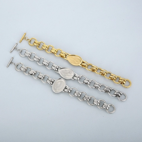 Bracciale A Catena Grossa In Acciaio Inossidabile Con Chiusura A T-Bar Retro Industriale Geometrico Goccia Gioielli Unisex