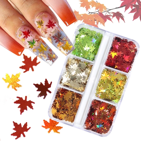 Ahornblatt Nagelkunst Pailletten Holographische PET Glitzerflocken Erntedankfest Weihnachten DIY Maniküre Dekoration Bunte
