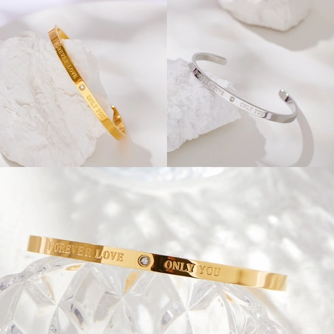 Minimalistischer Edelstahl Offener C Armreif Für Damen Gold Silber Graviert Forever Love Strass Mode Schmuck Geschenk