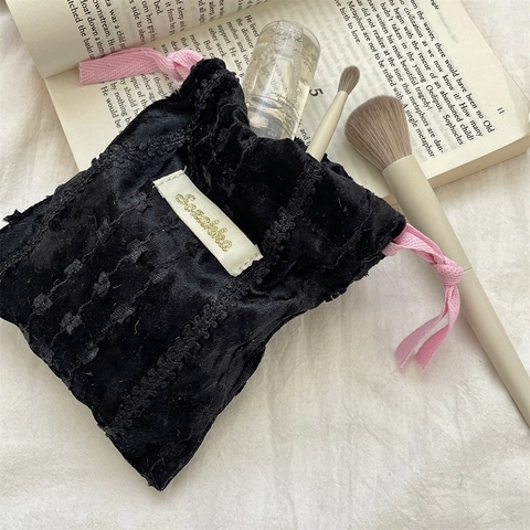 Velvet Drawstring Bag Textured Storage Pouch For Jewelry Makeup Lipstick Small Items Portable Gift Packaging