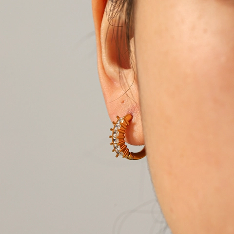 Baguette Zirkon Edelstahl Creolen Gold Plattiert Geometrisch Elegant Mode Für Frauen Luxus