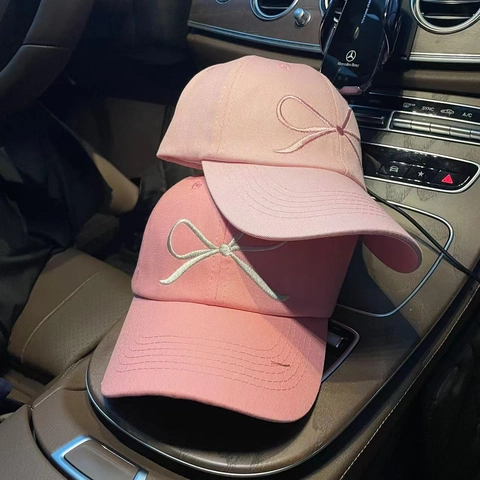 Cappellino da Baseball in Cotone con Fiocco Ricamato da Donna Cappello da Sole Casual Coreano Protezione Solare Berretto Estivo