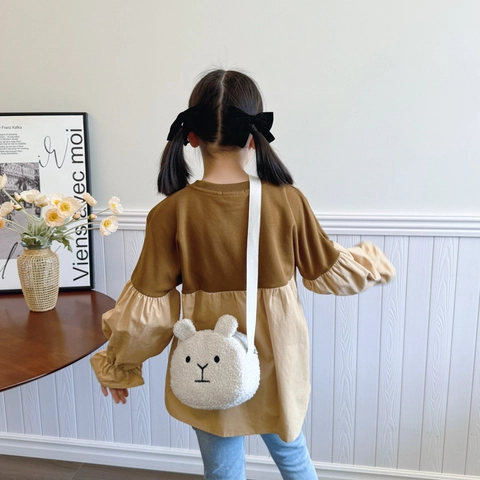 Borsa Tracolla Peluche Bambini Forma Orso Cartone Animato Borsa Lana Agnello Simpatica Morbida Messenger Bambini