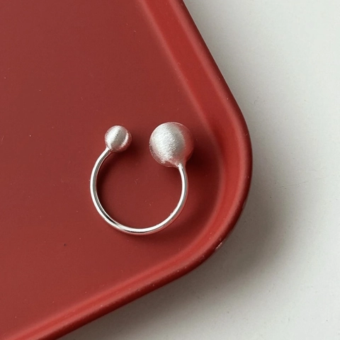 Anello Regolabile In Argento Sterling 925 Con Doppia Sfera Rotonda Opaca Spazzolata Gioielli Geometrici Minimalisti