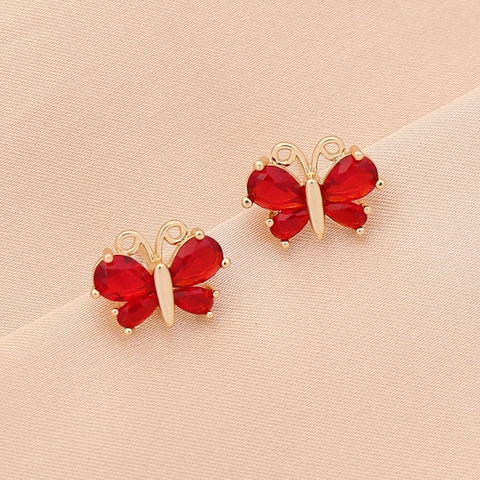 Butterfly Stud Earrings Gold Plated Copper With Colorful Zircon Glass Stones Fashion Elegant Jewelry For Women