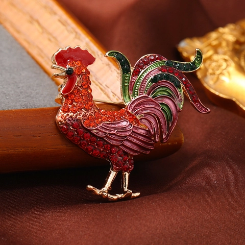 Spilla Gallo Vintage Per Donna Squisita Lega Con Strass E Smalto Gioielli Animali Accessorio