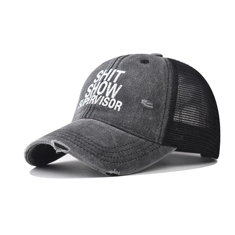 Casquette De Camionneur Distressed Coton Lavé Mesh Baseball Imprimé Shit Show Supervisor Protection Solaire Extérieure Unisexe Réglable