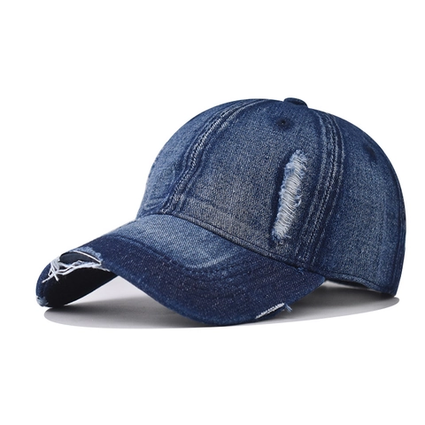 Washed Denim Baseball Cap Distressed Ripped Hole Cotton Vintage Streetwear Outdoor Sun Hat For Men Women Adjustable