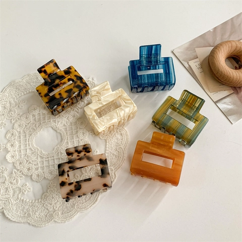 Square Hair Claw Clips Acetate Marble Leopard Print Tortoise Shell Hollow Large Hairpins Elegant Styling Accessories Women
