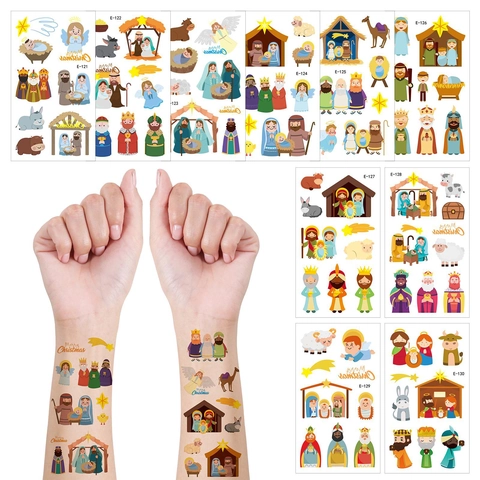 Tatouages Temporaires De Noël Crèche Pain D'Épices Lumineux Imperméable Art Corporel Visage Décoration Festive