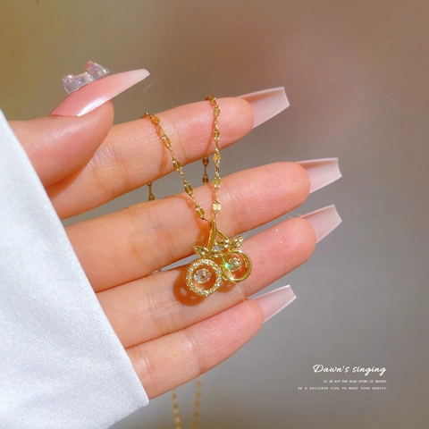 Collana Con Pendente A Ciliegia Catena In Acciaio Inossidabile Rame Zircone Pietra Danzante Gioielli Di Moda Per Donna