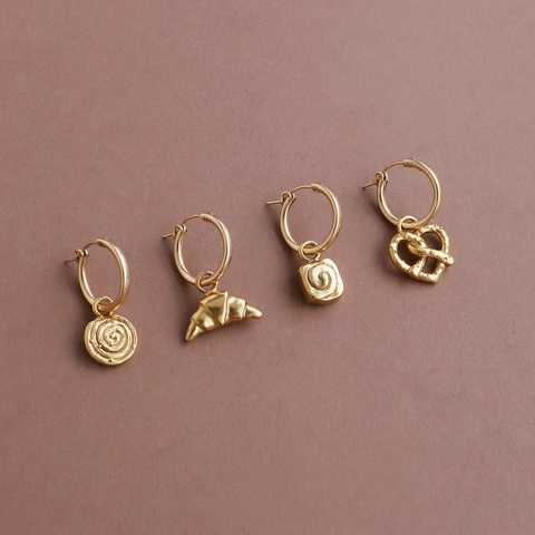 Franse Vintage Koperen Croissant Pretzel Kaneelbroodje Hanger Ketting Oorbellen 18K Vergulde Sieraden Voor Dames