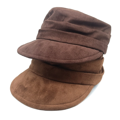 Vintage Wildleder Schirmmütze Einfarbig Plissee Layered Malermütze Mode Casual Equestrian Marine Stil Für Damen