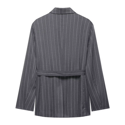 Ensemble Blazer Et Pantalon À Rayures Pour Femmes Veste À Manches Longues En Polyester Taille Haute Pantalon Large Bureau
