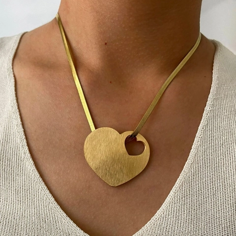 Collana con Pendente in Acciaio Inossidabile Vintage Catena a Serpente per Donna Placcata in Oro 18K Farfalla Cuore Ovale