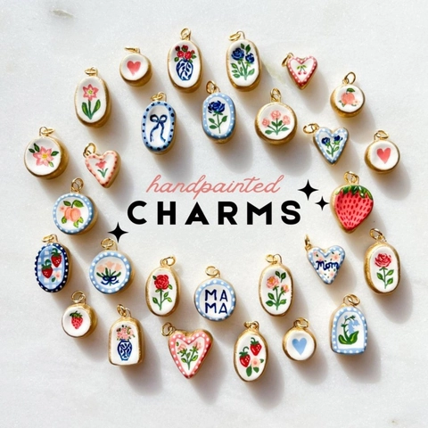 Dijes de Cobre Vintage Chapados en Oro Pintados a Mano Flor Corazón Fruta Para Hacer Joyas de Bricolaje Collar Pulsera